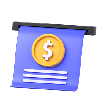 ATM receipt 3d illustration object. 3d ATM receipt finance concept. money on paper and list. 3d user finance vector render icon illustration. png