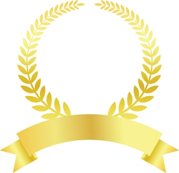 Laurel wreath Branches and Leaves Design with Curved Ribbon Badge Banner in Gold Color vector