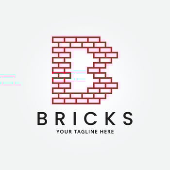 red brick letter B, pile and stack balance bricks logo vector illustration design template product