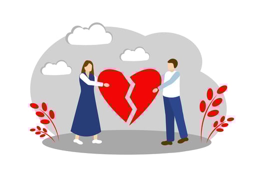 The couple holds a broken heart. Relationship Crisis vector