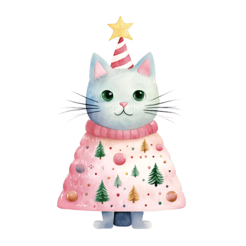 AI generated Watercolor cat  in winter for Christmas festival on transparent background png