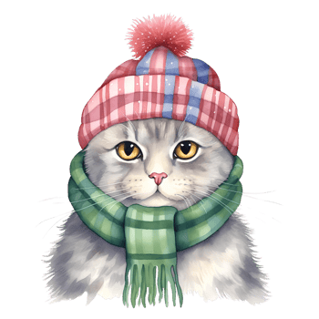 AI generated Watercolor cat with scarf in winter for Christmas festival png