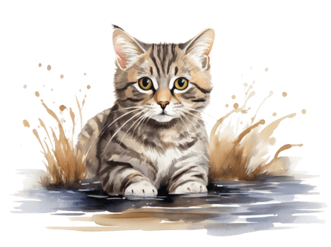 AI generated a painting of a cat sitting in water, png
