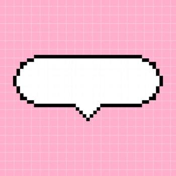Pixel oval dialog box on a pink checkered background. Illustration in the style of an 8-bit retro game, controller, cute frame for inscriptions. vector