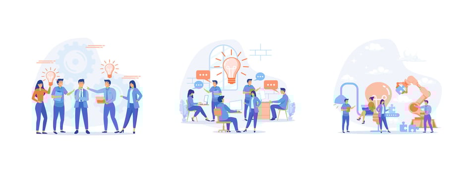 Brainstorm, online assistant at work, brainstorming, business concept for teamwork. Brainstorming set flat vector modern illustration