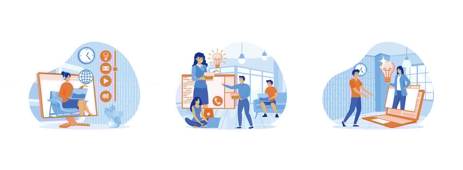 Customer service, hotline for web page, Concept customer and operator, online assistant at work. Online assistant 2 set flat vector modern illustration