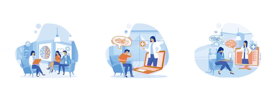 Marriage crisis. Mental problem.online Psychological Help. Psychologist 1 set flat vector modern illustration