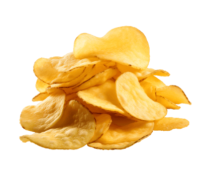 AI generated crispy potato chips isolated on a transparent background, cut out, PNG