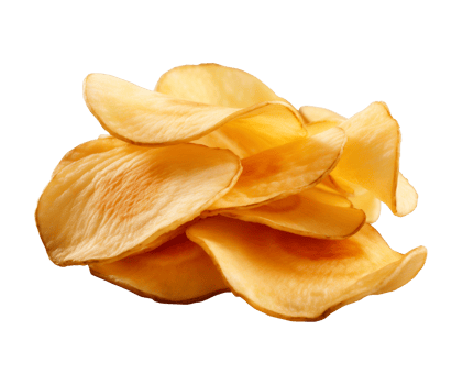 AI generated crispy potato chips isolated on a transparent background, cut out, PNG