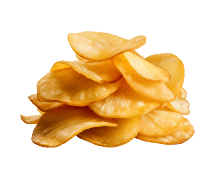 AI generated crispy potato chips isolated on a transparent background, cut out, PNG