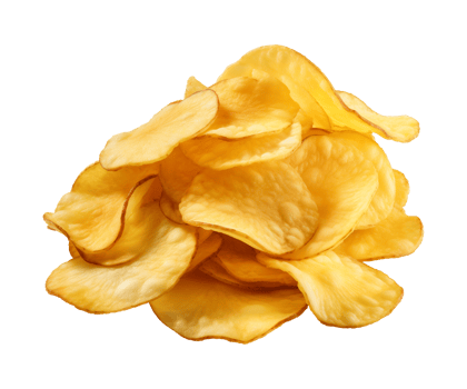 AI generated crispy potato chips isolated on a transparent background, cut out, PNG