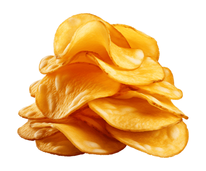 AI generated crispy potato chips isolated on a transparent background, cut out, PNG
