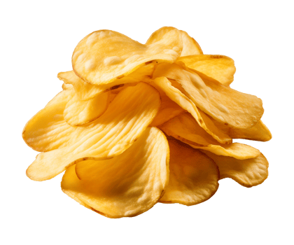 AI generated crispy potato chips isolated on a transparent background, cut out, PNG