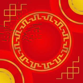 red Chinese New Year greeting card. free copy space area with circle for sales product. vector design with golden chinese frame ornament