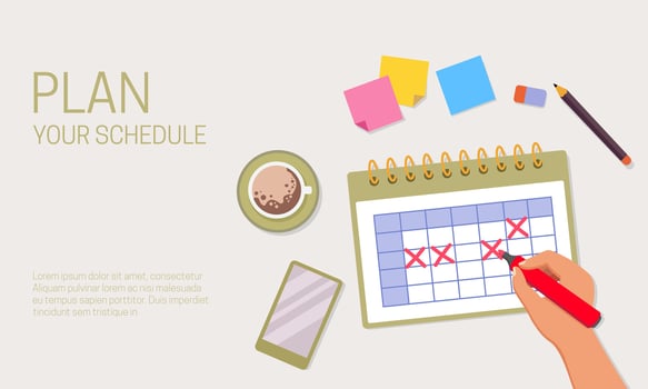 Making planning and scheduling using a calendar vector illustration. Suitable for design elements of professional scheduling, appointment, and reminder.