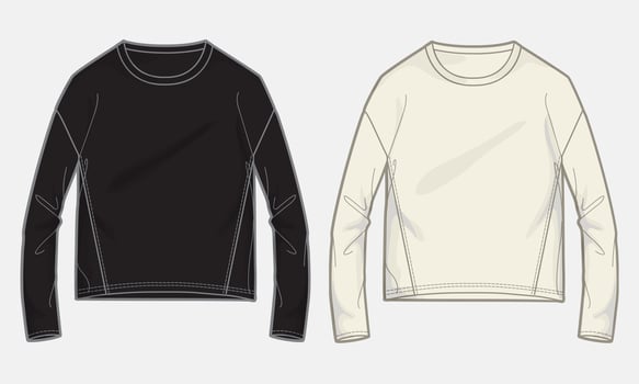 Black and off white color long sleeve t shirt tops vector illustration template
