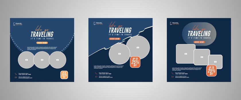 Holiday travel, traveling or summer beach travelling social media post or web banner template design. Tourism business marketing flyer or poster with abstract digital background, logo and icon. vector
