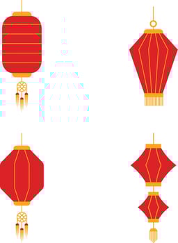 Set of Lantern Chinese New Year. Flat Design. Vector Illustration.