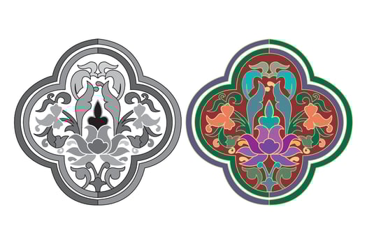 Vintage floral calligraphic floral vignette scroll corners ornamental design elements black and color set isolated vector