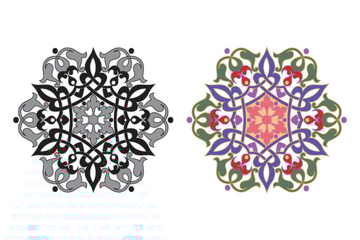 Vintage floral calligraphic floral vignette scroll corners ornamental design elements black and color set isolated vector