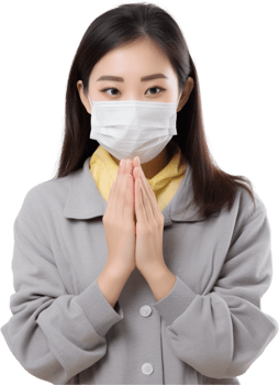 AI generated young asia girl wearing medical face mask png