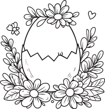 Easter Joy Bunny free preschool easter egg coloring pages for kid Blossoms and Decorated Egg, cute easter preschool easter egg coloring pages vector