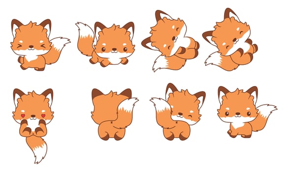 Set of kawaii fox illustration collection vector