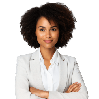 AI generated Portrait of confident black woman with crossed arms on her chest looking at camera. Smiling african american businesswoman isolated on transparent background. png