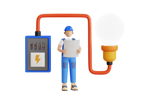 3d illustration of electricity box power maintenance by technician. Electrician checking the electricity box. 3D Illustration png