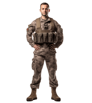 AI generated Military man at the desk. Army veteran. War. Ai generated. Hyper realistic colorful PNG Illustration isolated.