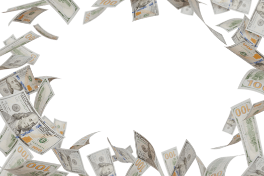 Border of Falling One Hundred Dollar Bills Isolated. Transparent PNG. png