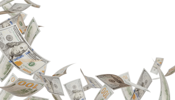 Corner Border of Falling One Hundred Dollar Bills Isolated. Transparent PNG. png