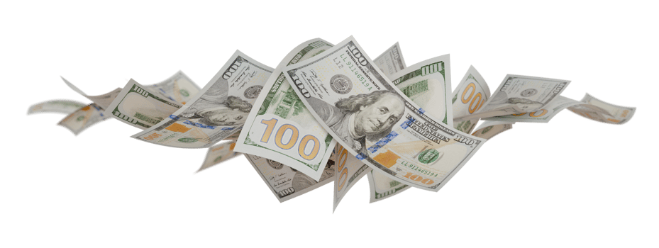 Collection of Falling One Hundred Dollar Bills Isolated. Transparent PNG. png