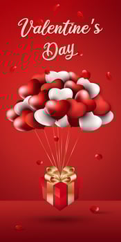 illustration of a gift box holding up a love-shaped balloon, Valentine's Day theme vector