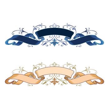 Hand drawn horizontal banners set with retro style ribbons decoration elements isolated vector illustration