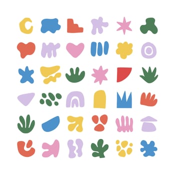Abstract Shapes Hand drawn, Vector Geometric flat clipart, white background