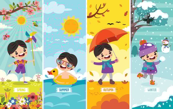 Four Seasons With Cartoon Kid vector
