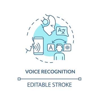 2D editable voice recognition thin line blue icon concept, isolated vector, illustration representing voice assistant. vector