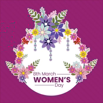 Happy women's day greeting card. Postcard on March 8. Text with flowers, vector design.