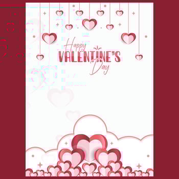 Happy Valentine's day sale header or voucher template with hanging hearts. vector