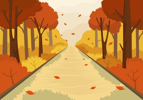 natural view of an autumn street filled with leaves vector