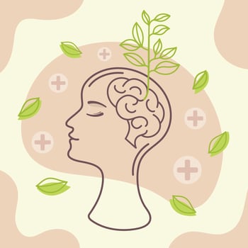 mental health concept with brain and plant icon vector