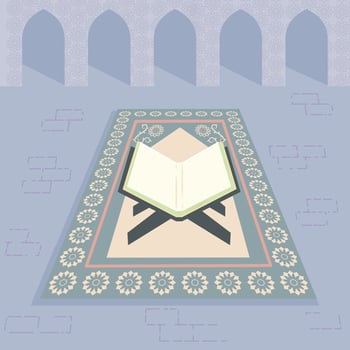beautiful quran kareem illustration on prayer rug vector