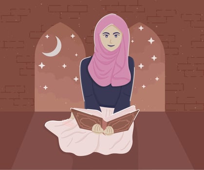 a Muslim woman reading the Koran vector
