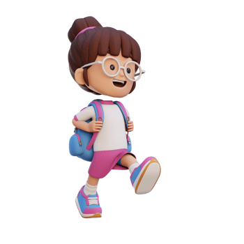 3D happy girl character walking go to school holding bag png