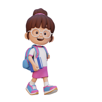 3D happy girl character walking go to school holding book png