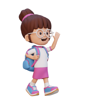 3D happy girl character walking and waving hand png