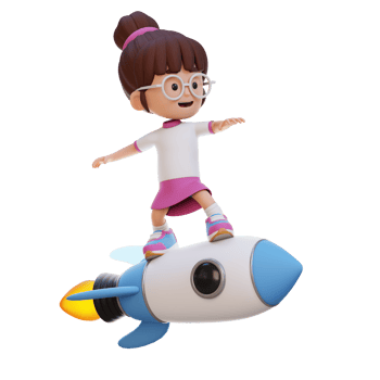 3D girl character standing riding a rocket png