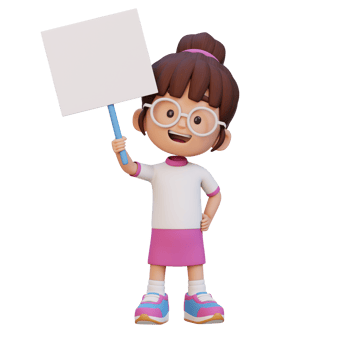 3D girl character holding a blank placard png