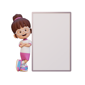 3D girl character holding a blank placard png